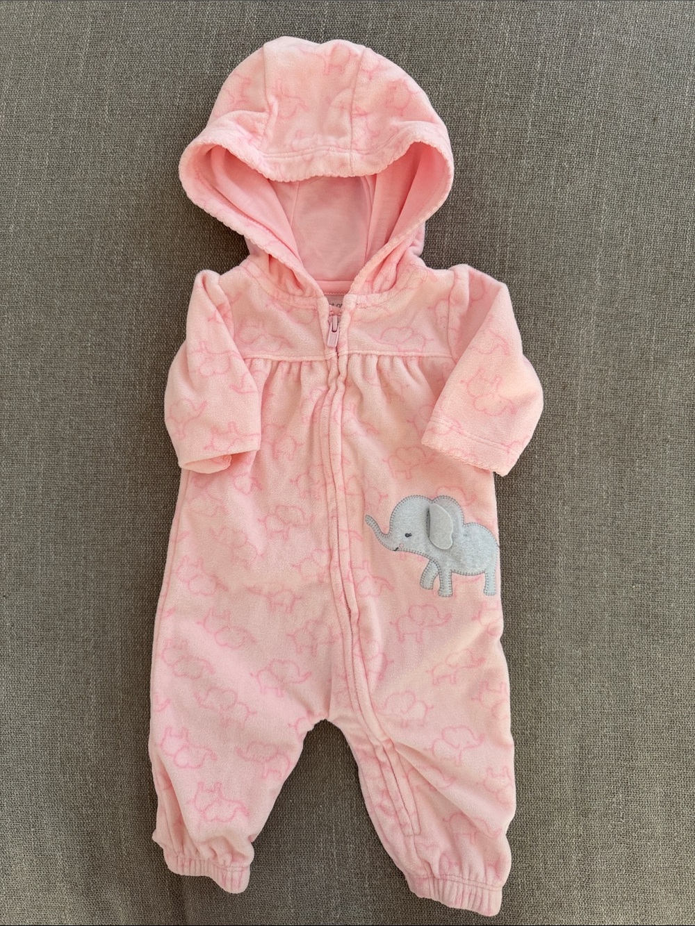 Carters Baby Hooded pink elephant Romper. Newborn